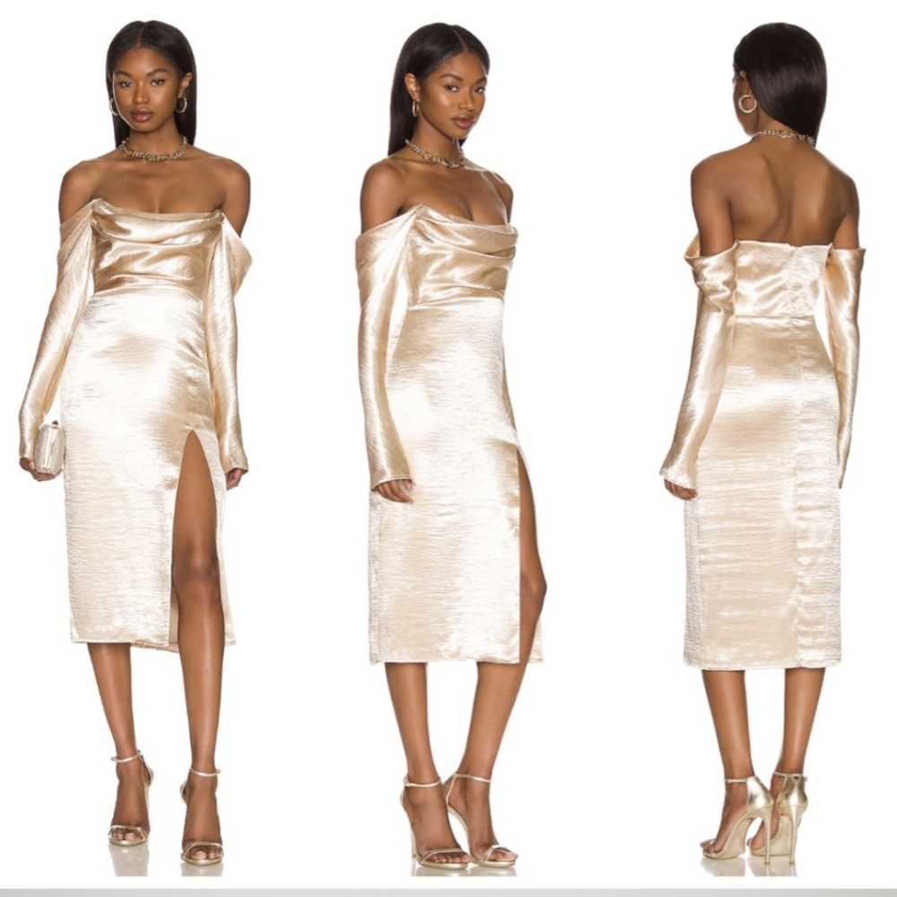 Majorelle Cecilia Midi Dress In Champagne | Size XS